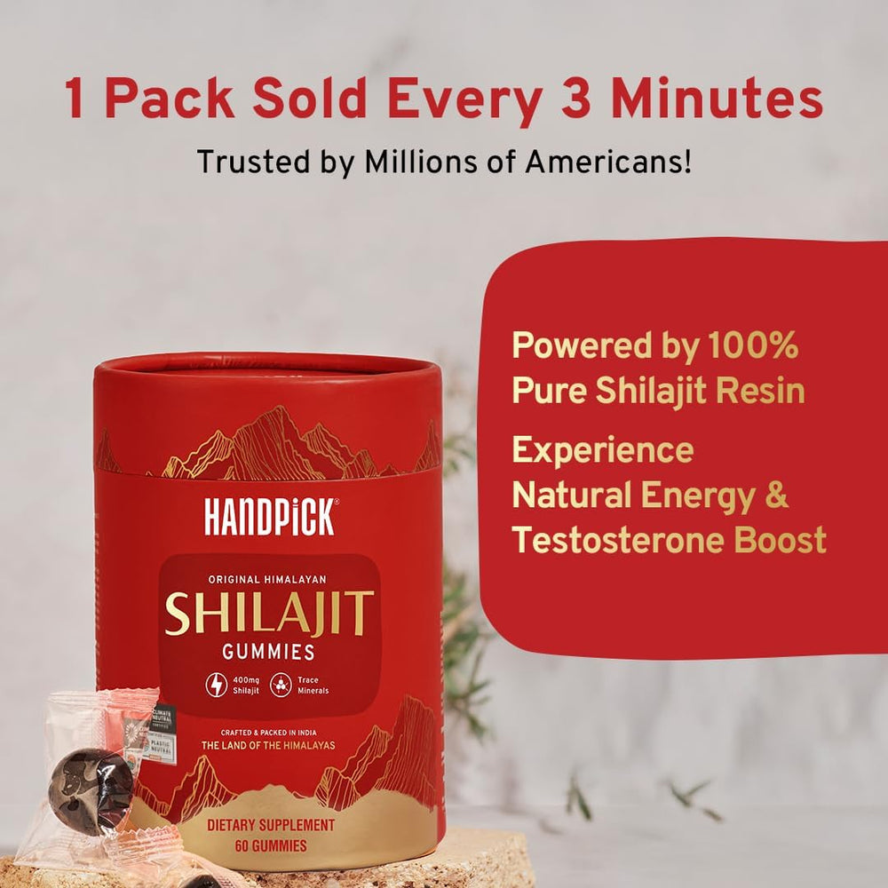 Side view of HANDPICK Himalayan Shilajit Gummies bottle