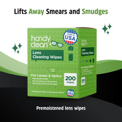 Eyeglasses with lenses cleaned by HandyClean wipe