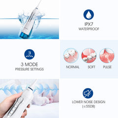 Front view of Hangsun white water flosser showing handle and power button