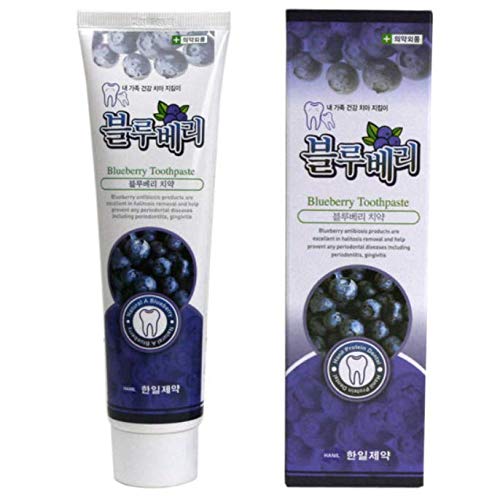 Hanil Blueberry Toothpaste Pack of 2 tubes, 6.3oz (180g) each, SLS-free & Fluoride-free