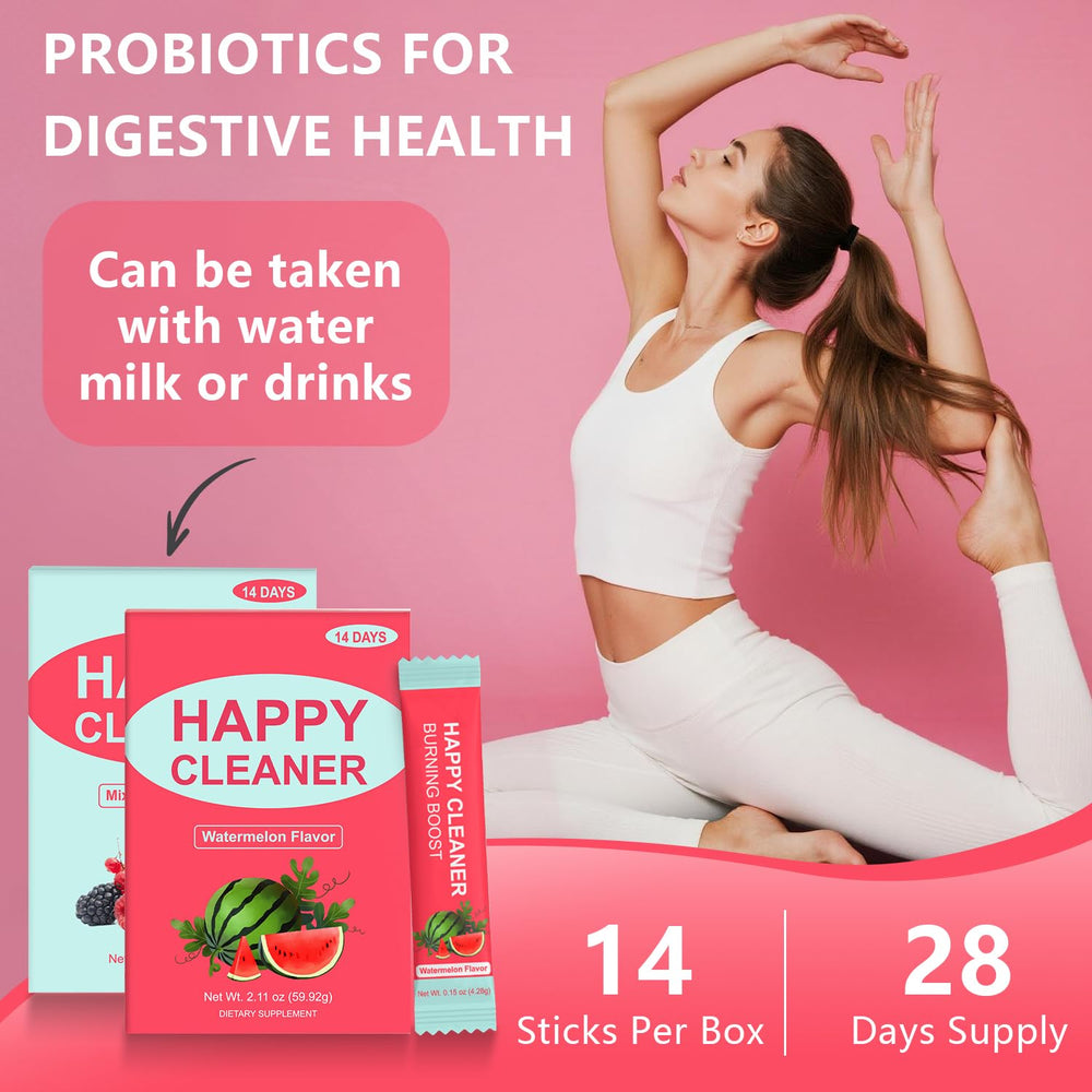 Lifestyle image of hydration with Happy Cleaner probiotic prebiotic powder