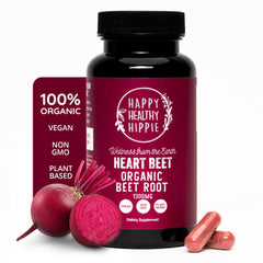 Happy Healthy Hippie beet root capsules bottle for convenient vascular wellness