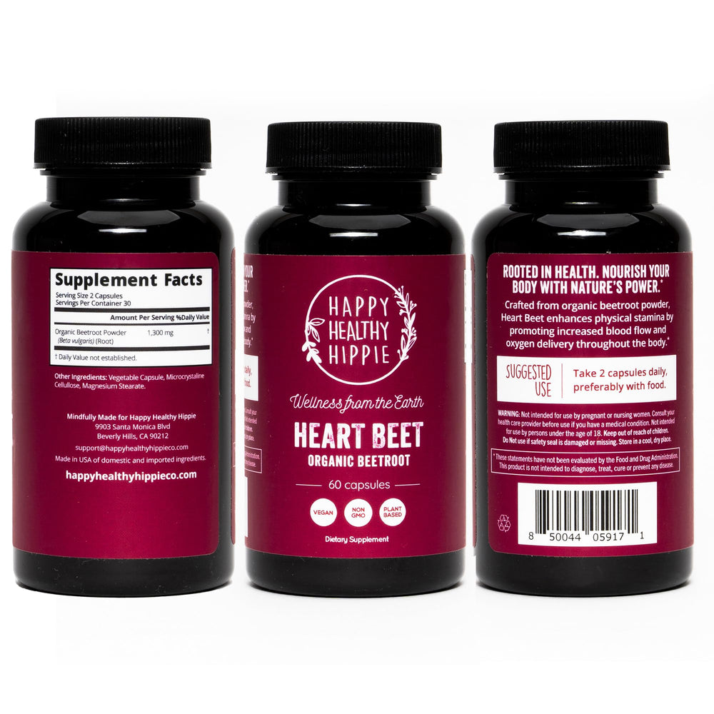 Happy Healthy Hippie beet root capsules on kitchen counter for daily use