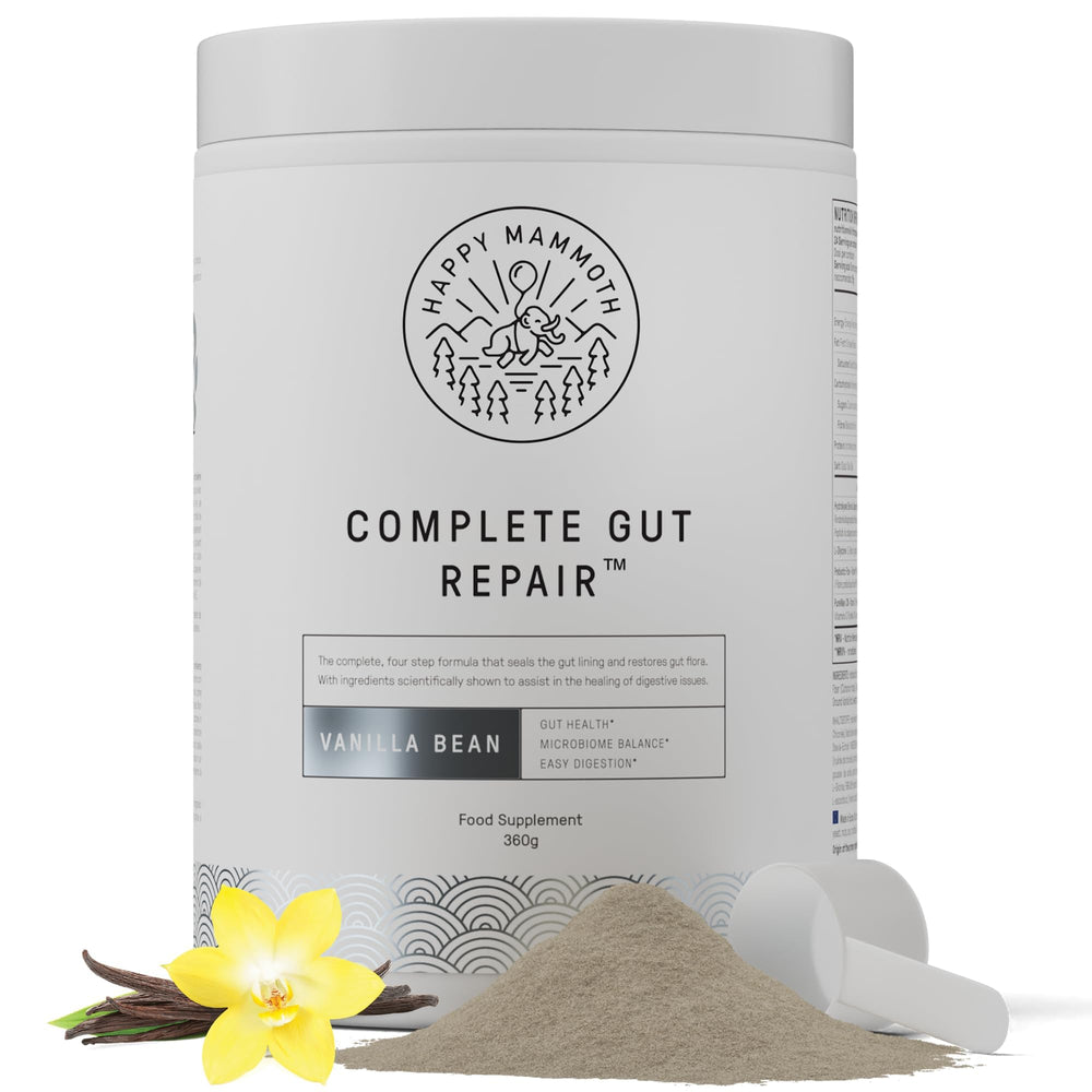 Happy Mammoth Complete Gut Repair bottle front for daily gut support.