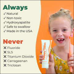 Close-up of Happy Tooth toothpaste tube