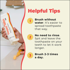 Close-up of Happy Tooth fluoride-free toothpaste tube