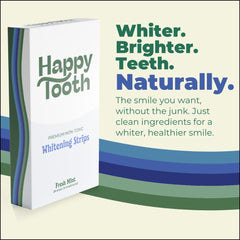 Close-up of Happy Tooth whitening strip with natural mineral blend