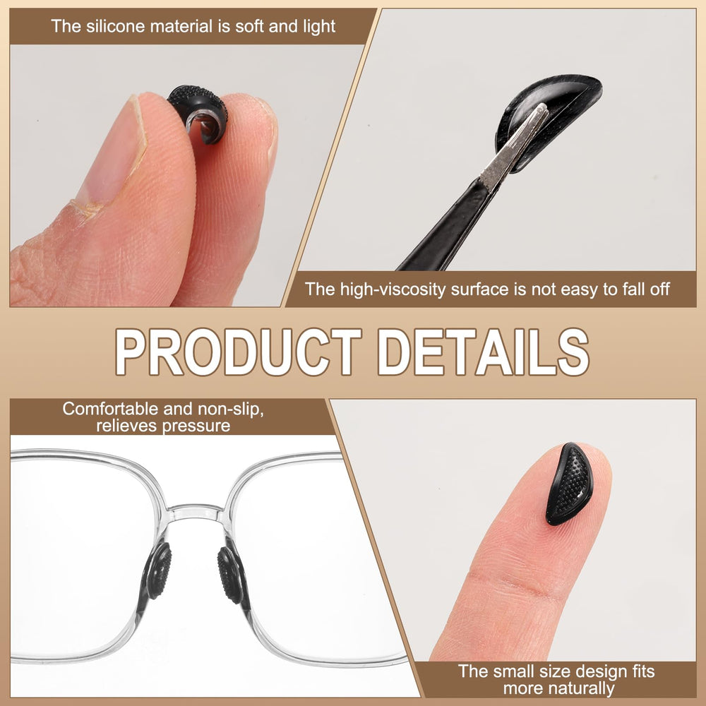 Detail of silicone nose pads with 15mm x 6mm size on glasses