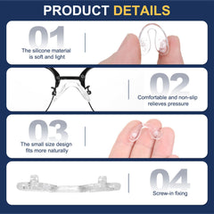 Nose pads attached to a glasses frame showing anti-slip surface