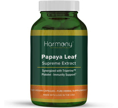Bottle of Harmony Nutraceuticals Papaya Leaf Supreme Extract 120 vegan capsules