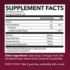 HAVASU NUTRITION Beet Root Gummies ingredients shot highlights antioxidant-rich pomegranate blend