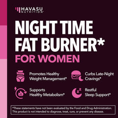 HAVASU Nutrition Night Time Fat Burner green coffee bean extract ingredient label for metabolism support.