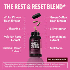 HAVASU Nutrition Night Time Fat Burner in a nighttime desk scene evokes restful sleep.