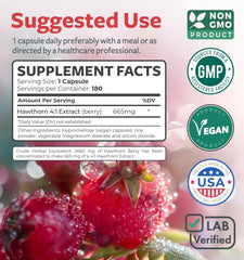 Made in USA manufacturing label on Hawthorn Berry Extract Capsules