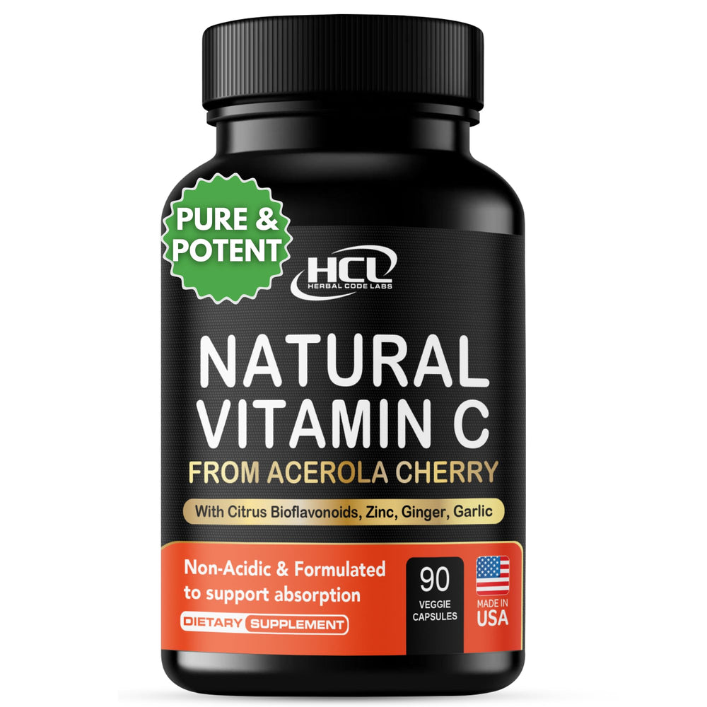 HCL Herbal Code Labs Vitamin C bottle featuring Organic Acerola Cherry label
