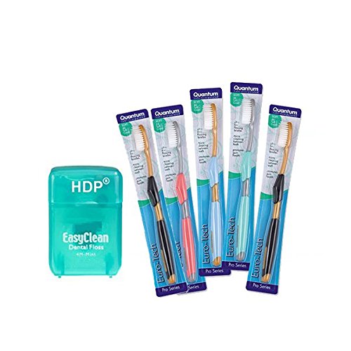 HDP Euro-Tech Toothbrush Pack of 5 – Original Color, 46 Tuft, includes dental floss