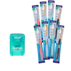 HDP Euro-Tech Toothbrush Pack of 8 Original – 46 Tuft, soft cleaning, assorted colors, includes dental floss