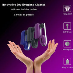 Double-ended cleaner with brush and lens clip for cleaning