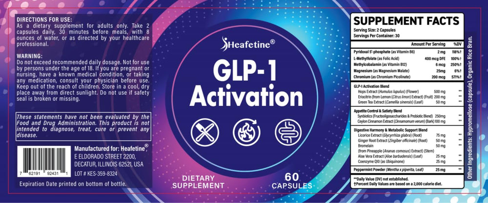 Heafetine Probiotic 60 Capsules front label highlighting easy daily use.