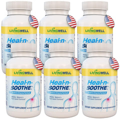 HEAL-N-SOOTHE bottle showing 90 capsules in a 6-pack