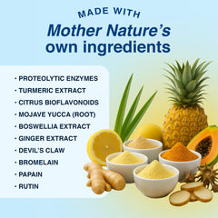 Close-up of ingredients: turmeric, bromelain, and papain