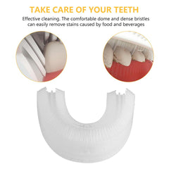 Brushing action shows cleaning on tooth surface and between teeth