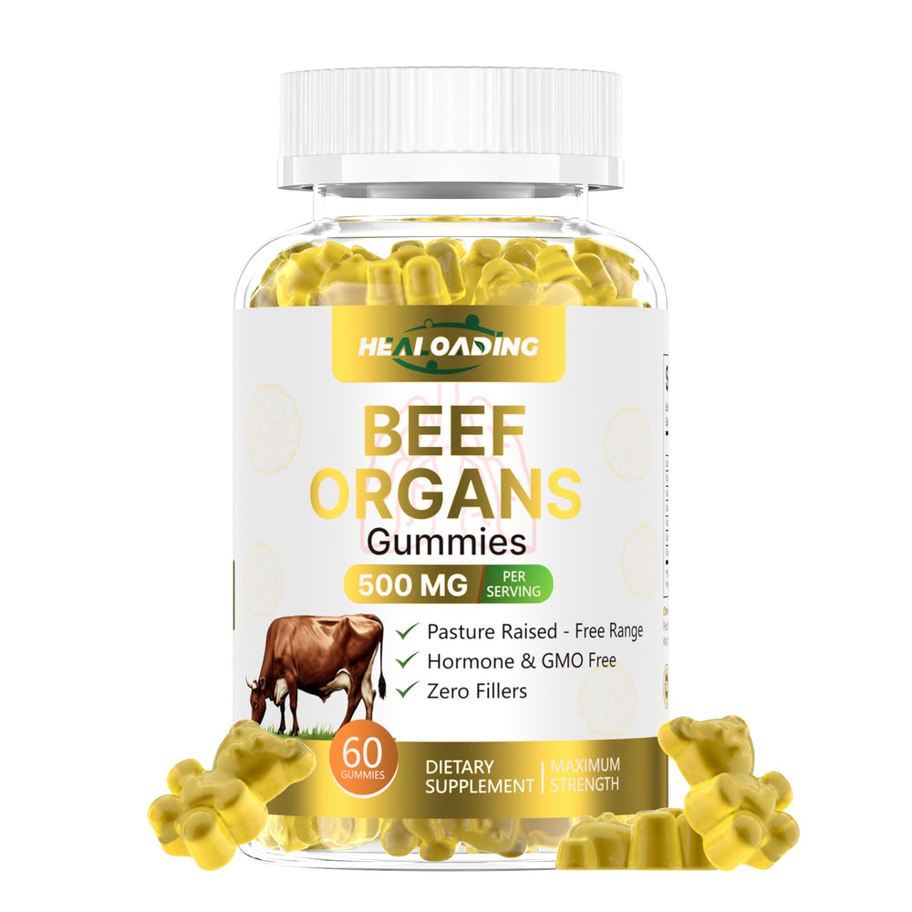 Packaging of HEALOADING Beef Organ Gummies for Women, grass-fed, 60-count
