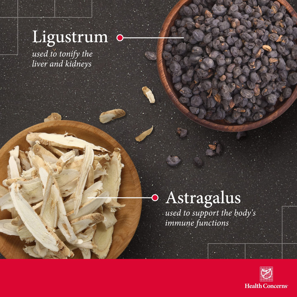 Herbal ingredients: ginseng, dong quai, astragalus, ligustrum, Fo-Ti