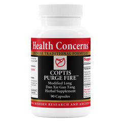 Front view of Health Concerns Coptis Purge Fire Formula bottle.