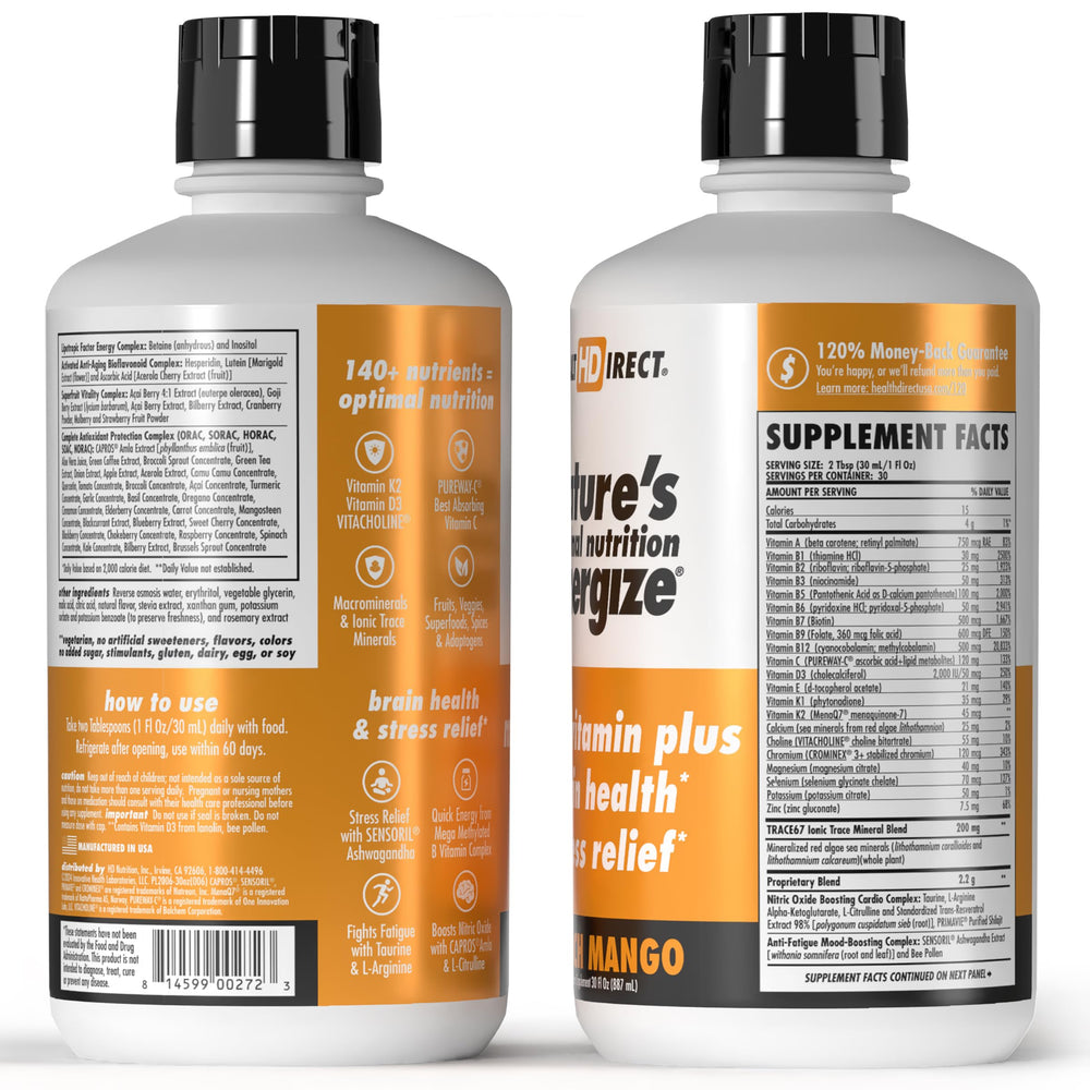 Close-up of Energize Liquid Multivitamin ingredients