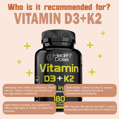 Dosage and nutrition facts for Health Dose D3 + K2 MK7