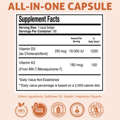 Ingredients panel for Health Dose D3 + K2 MK7 supplement