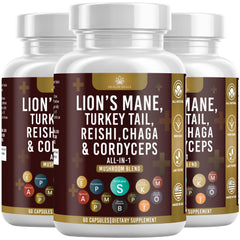 Health Heals Mushroom Supplement hero image with bottle and packaging