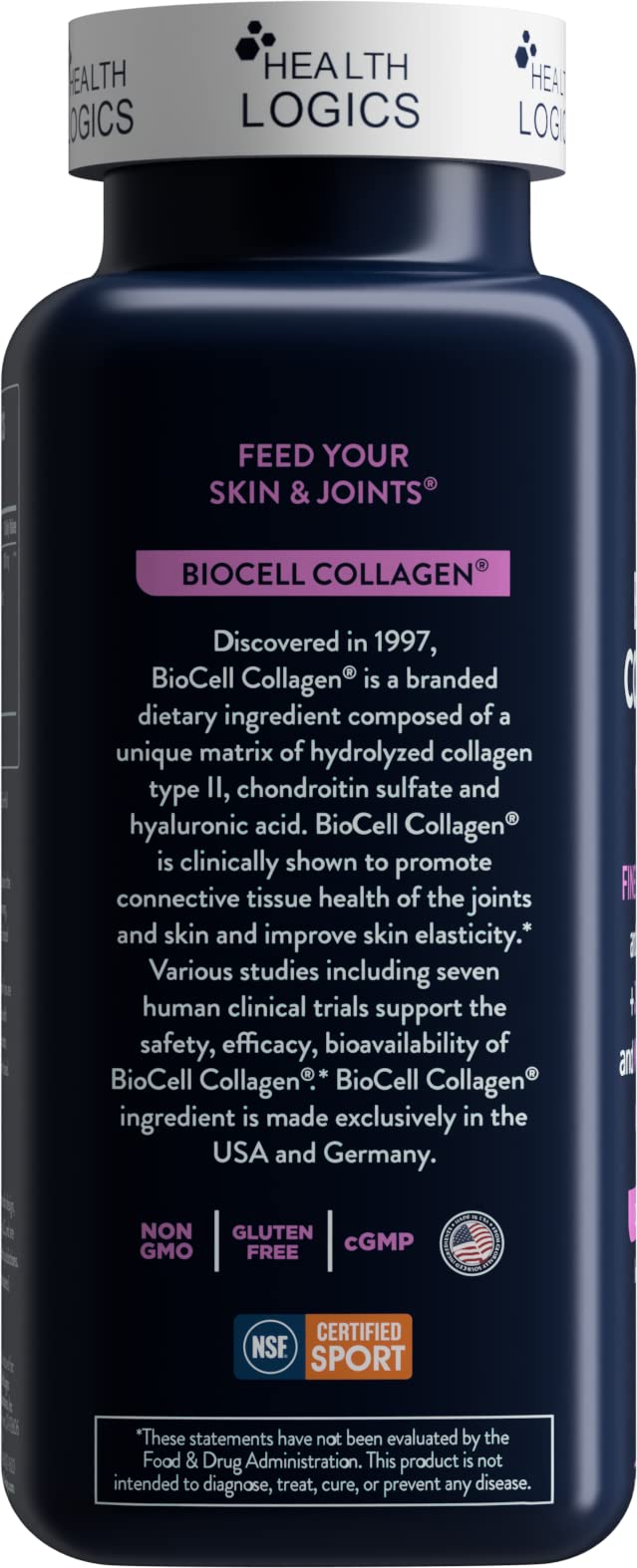 Close up of BioCell Collagen ingredients hydrolyzed collagen type II chondroitin sulfate hyaluronic acid