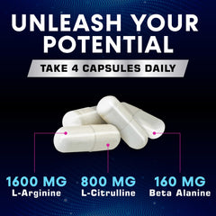 Health Nutrition Naturals Nitric Oxide Booster label-detail highlights L-Arginine and L-Citrulline