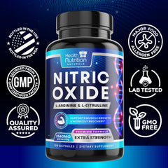 Health Nutrition Naturals Nitric Oxide Booster USA-bottled seal signals quality