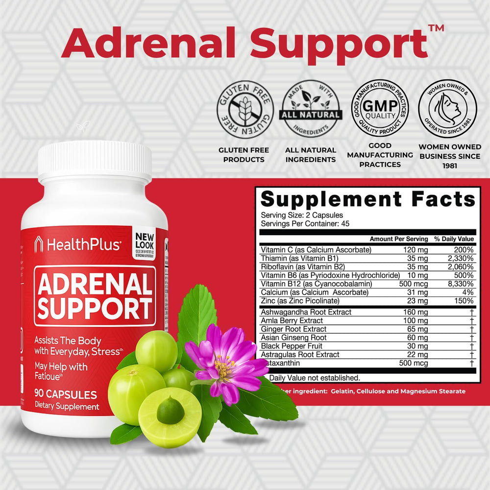 Front label view of Health Plus Adrenal Cleanse bottle