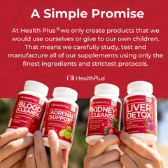 Health Plus Advanced Kidney Cleanse dandelion root capsule beside ingredients highlight detox support.