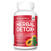 Health Plus Herbal Detox+ bottle-front suggests a gentle 10-day cleanse option.
