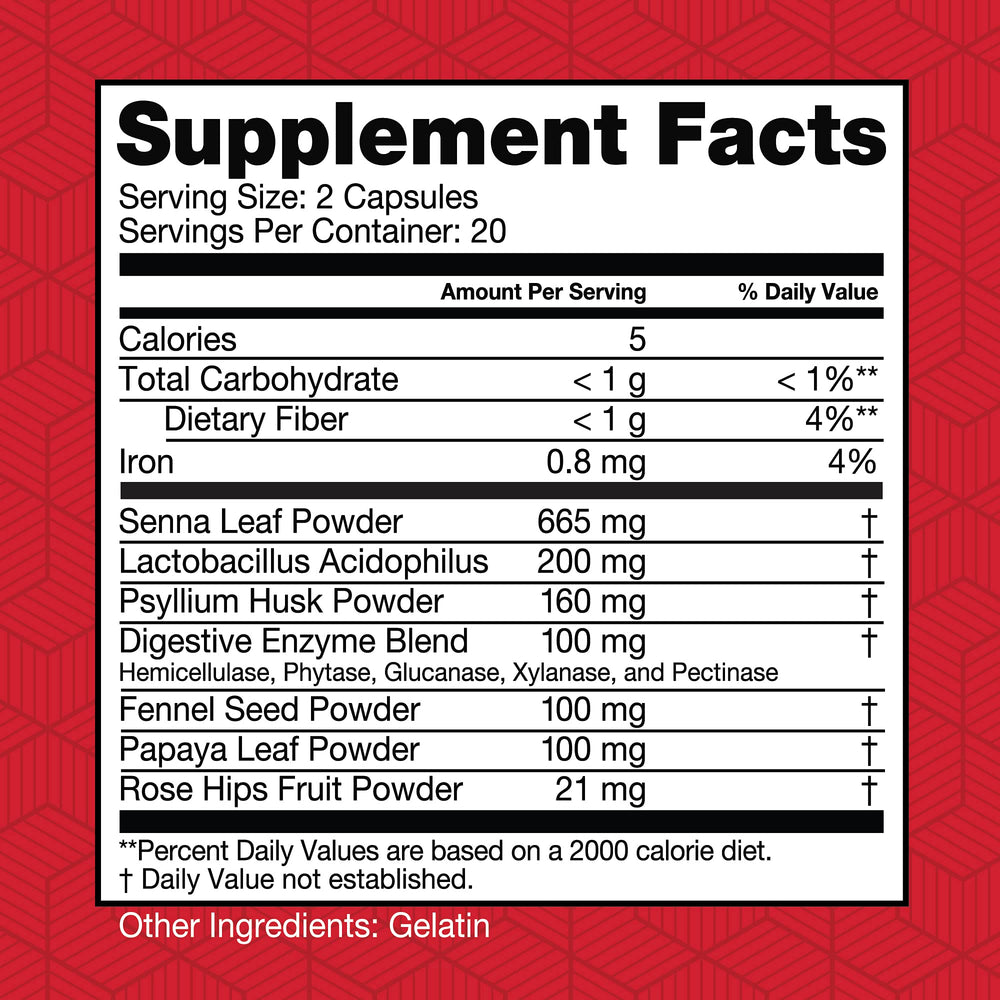 Health Plus Herbal Detox+ capsules close-up highlights convenient 20-serving supply for occasional use.