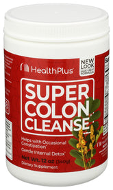 Health Plus Super Colon Cleanse bottle front view highlights gentle cleansing potential.