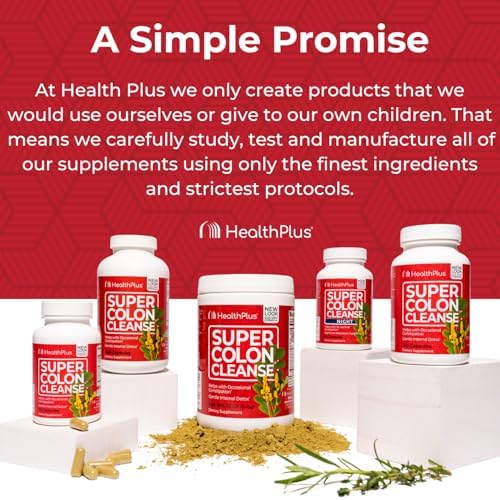 Health Plus Super Colon Cleanse Night on a nightstand with water for nighttime relief