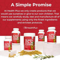 Health Plus Super Colon Cleanse Night on a nightstand with water for nighttime relief