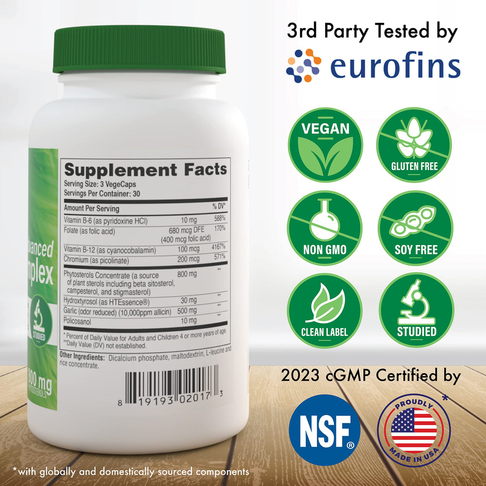 Product label showing ingredients including phytosterols and garlic