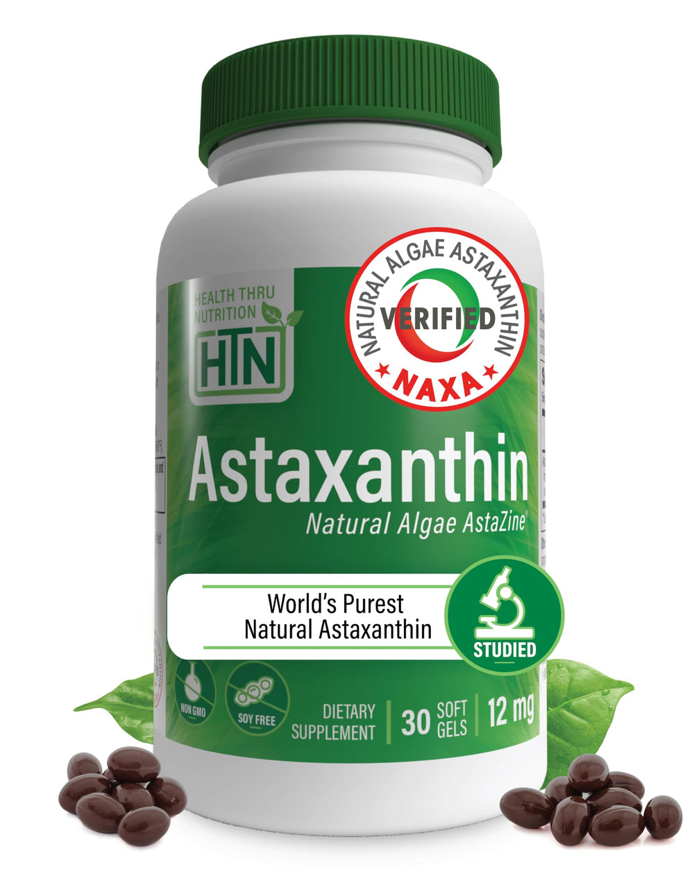 Health Thru Nutrition Astaxanthin 12mg triple-strength bottle and label