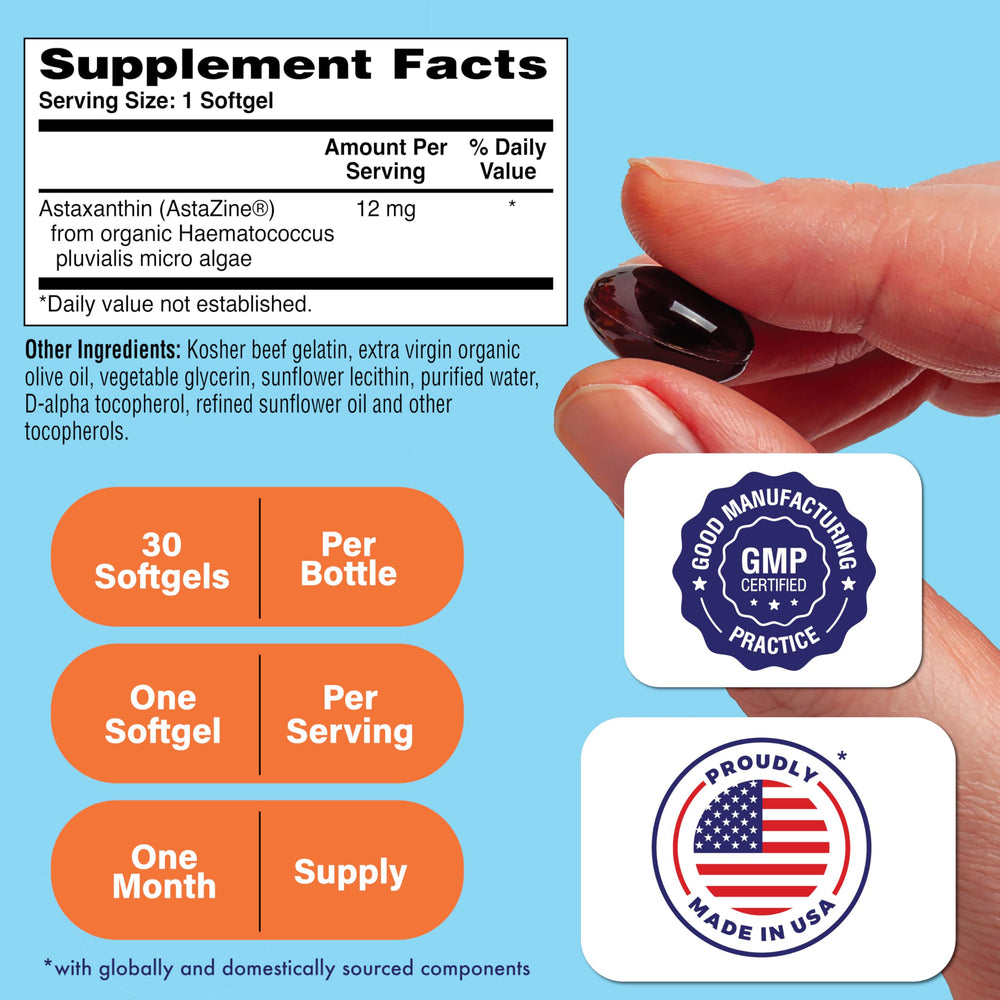 Astaxanthin 12mg softgel capsules close-up