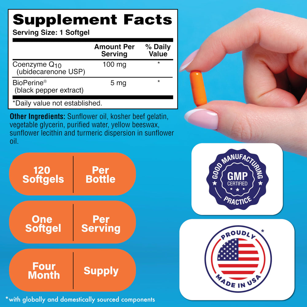 CoQ-10 BioPerine bottle back label showing supplement facts