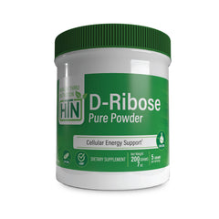 Health Thru Nutrition D-Ribose powder bottle shows easy dissolving formula for daily energy support.