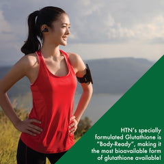 Health Thru Nutrition glutathione reduced 500mg vegecaps skin benefits visual suggesting radiant complexion