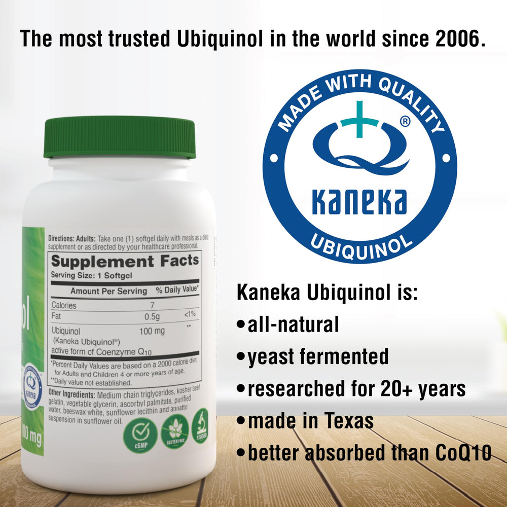 Front of bottle featuring Kaneka QH Reduced CoQ-10 branding